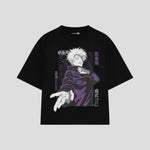 Playera streetwear premium de anime y gaming ExtraLife MX, corte boxy oversized drop shoulder heavyweight en color Deep Black y Off-White, moda urbana mexicana de culto.