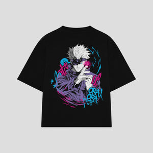 Playera streetwear premium de anime y gaming ExtraLife MX, corte boxy oversized drop shoulder heavyweight en color Deep Black y Off-White, moda urbana mexicana de culto.