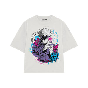 Playera streetwear premium de anime y gaming ExtraLife MX, corte boxy oversized drop shoulder heavyweight en color Deep Black y Off-White, moda urbana mexicana de culto.