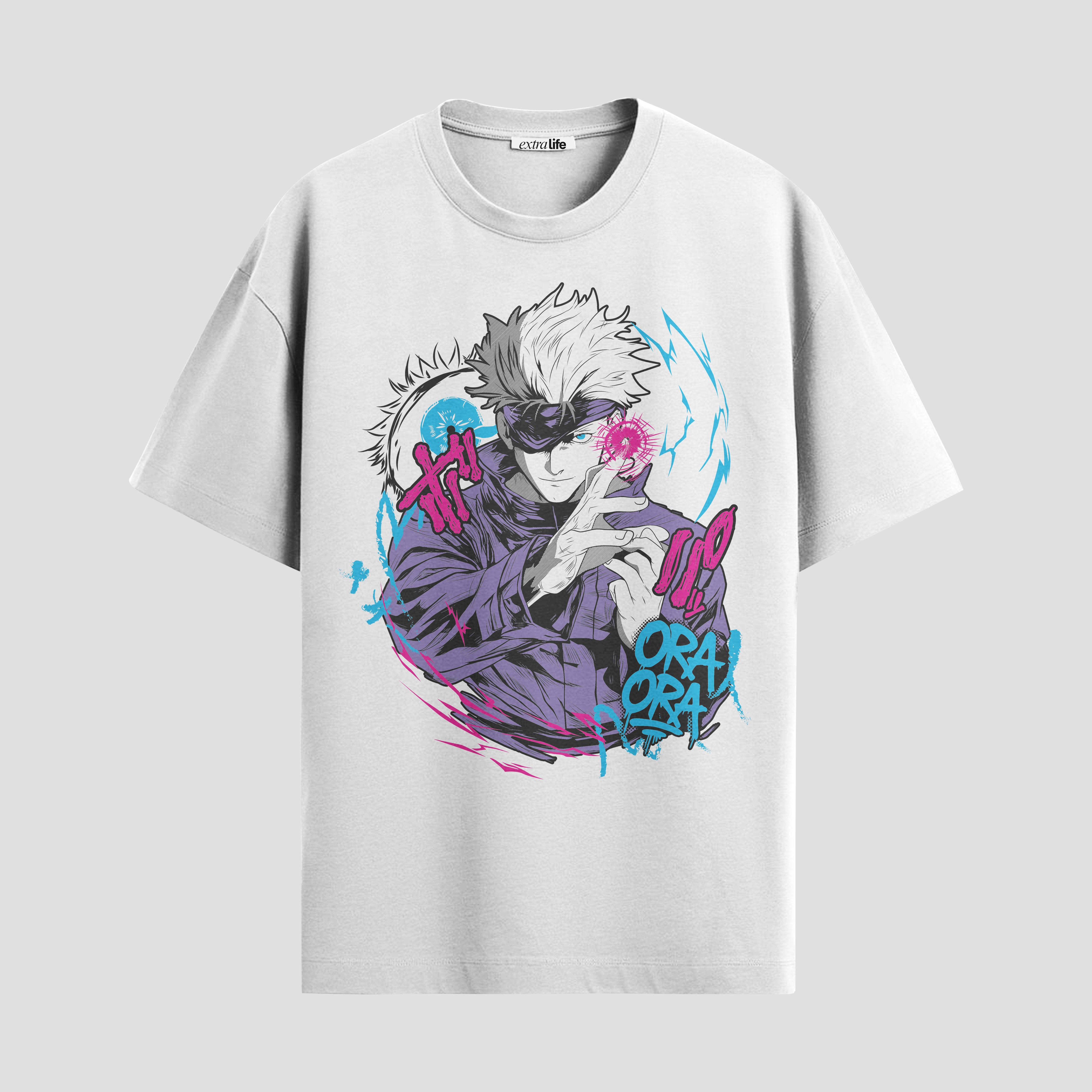 Playera urbana de anime y gaming ExtraLife MX, corte Standard Fit unisex ligero y transpirable en color Deep Black y Pure White, ropa de uso diario para gym y casual.