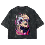 Playera streetwear premium de anime y gaming ExtraLife MX, corte boxy deluxe mineral wash heavyweight en color Acid Wash, moda urbana mexicana de culto.