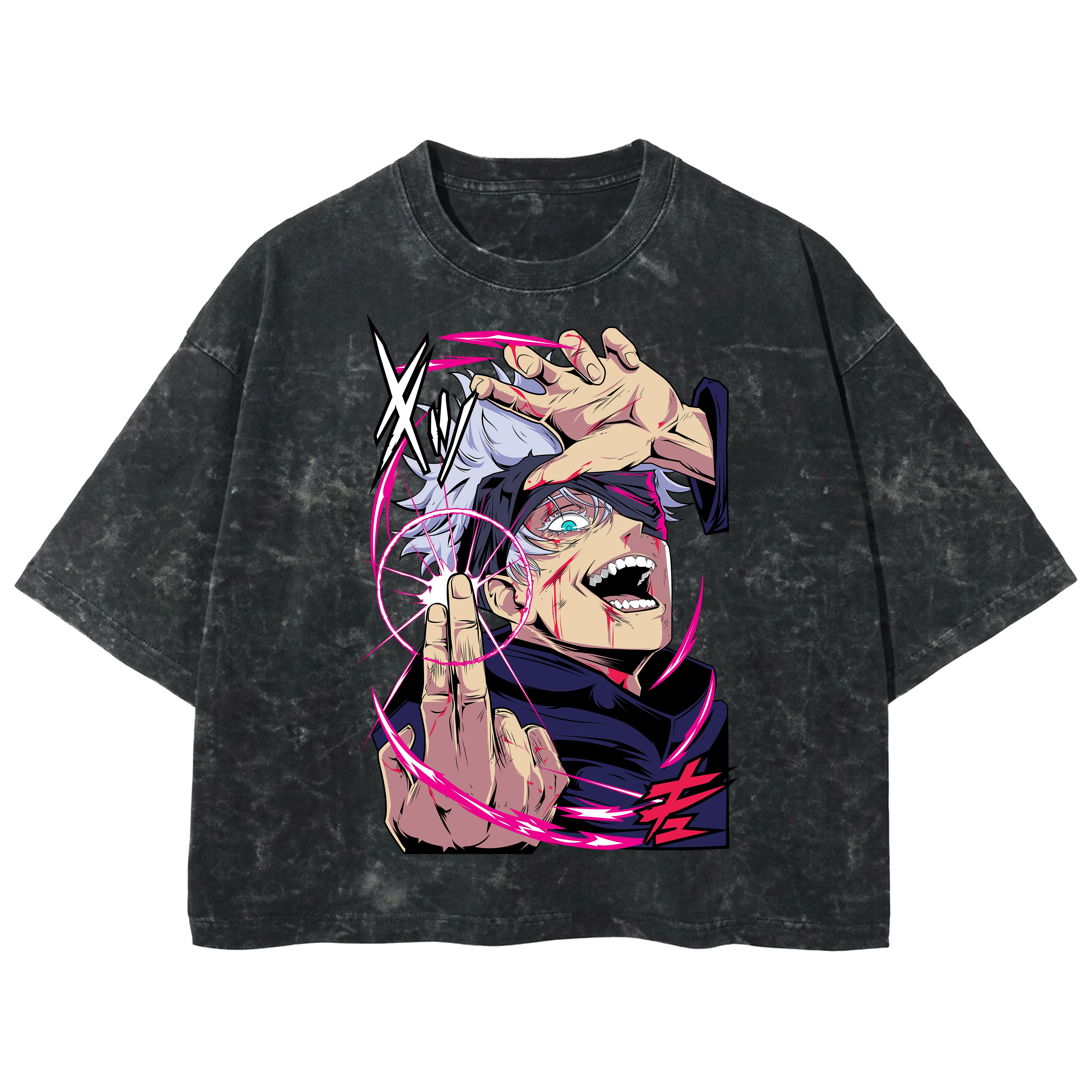 Playera streetwear premium de anime y gaming ExtraLife MX, corte boxy deluxe mineral wash heavyweight en color Acid Wash, moda urbana mexicana de culto.