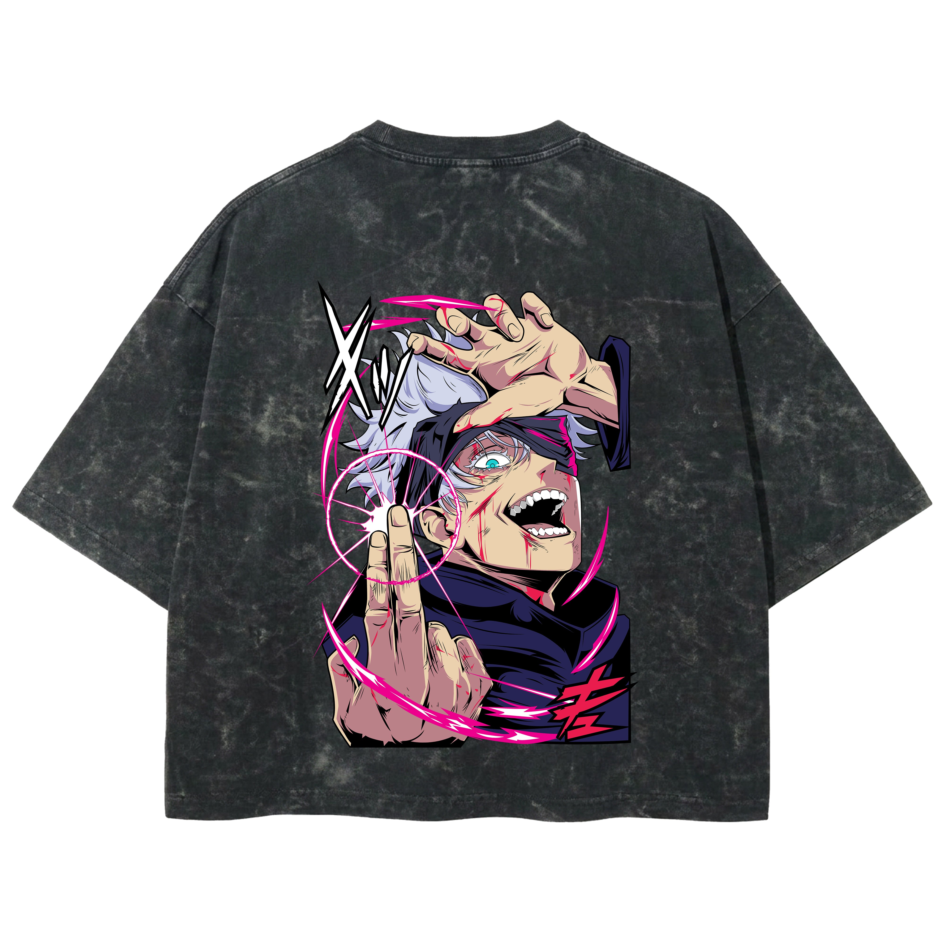 Playera streetwear premium de anime y gaming ExtraLife MX, corte boxy deluxe mineral wash heavyweight en color Acid Wash, moda urbana mexicana de culto.