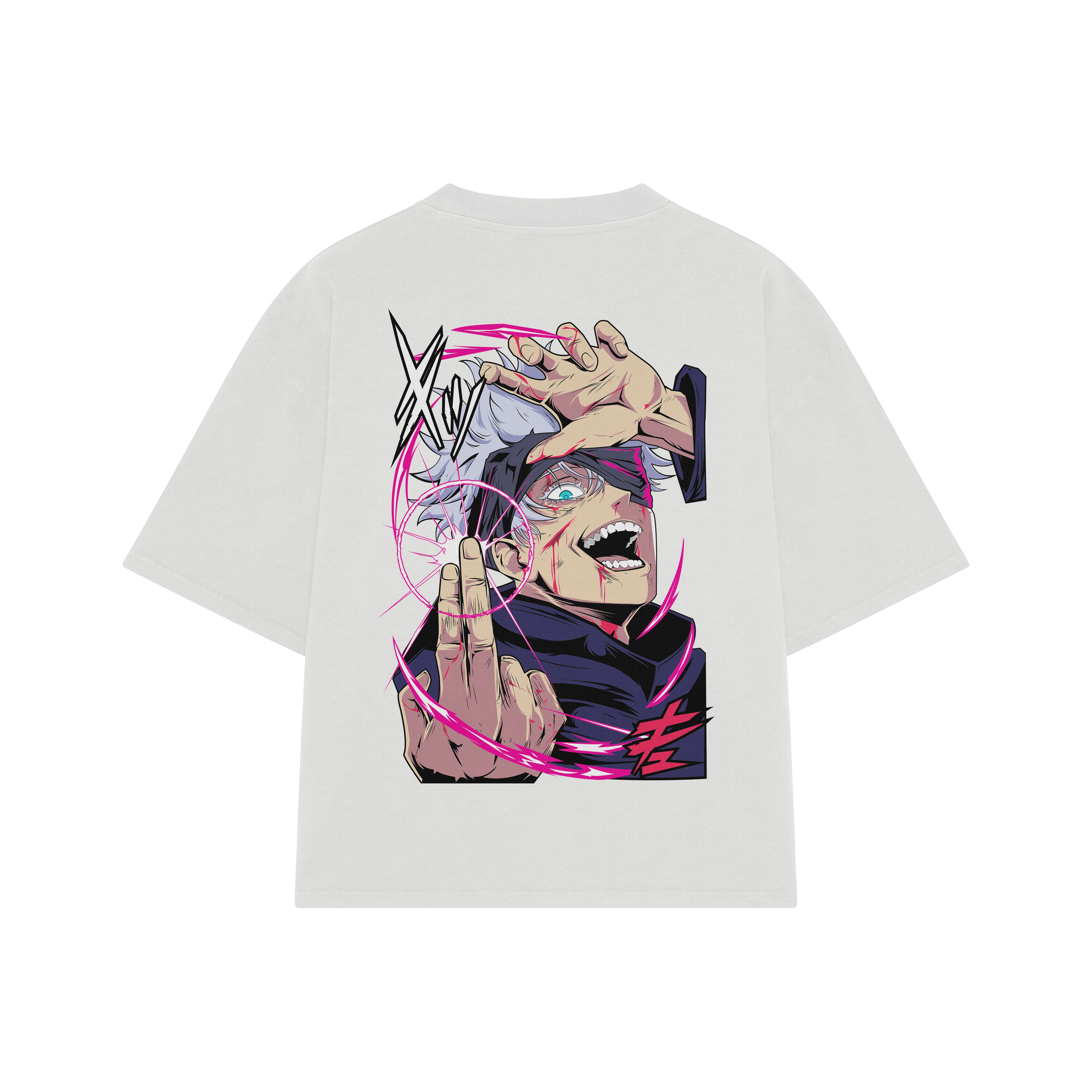 Playera streetwear premium de anime y gaming ExtraLife MX, corte boxy oversized drop shoulder heavyweight en color Deep Black y Off-White, moda urbana mexicana de culto.