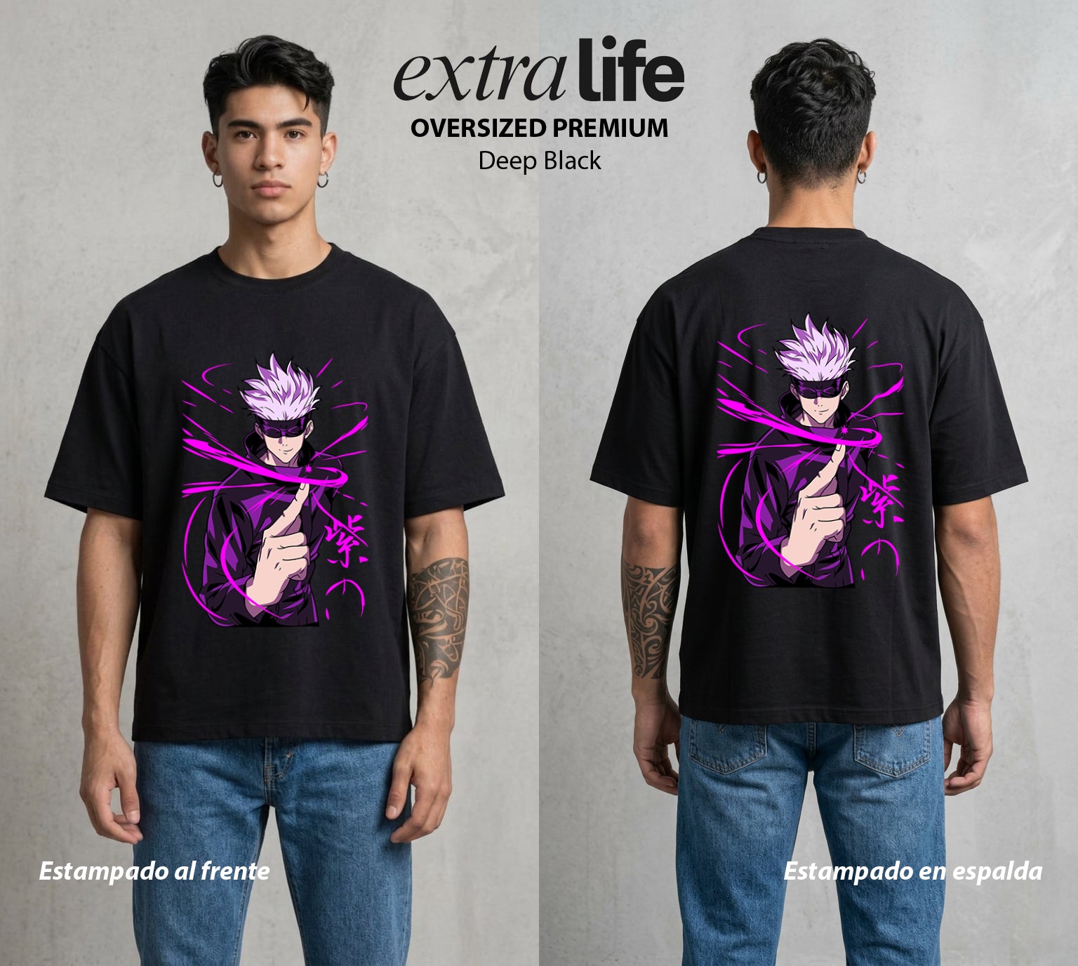 El Arte de las Maldiciones | Dominio del Infinito #01838 - Playera Oversized Premium | Deep Black - Foto en modelo