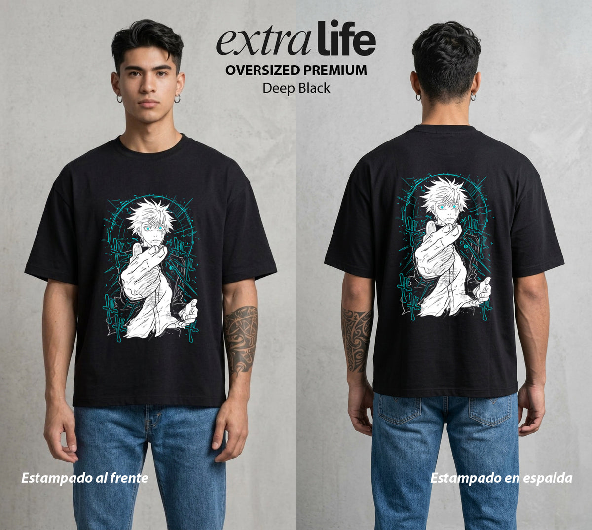 El Arte de las Maldiciones | El Infinito Absoluto #01839 - Playera Oversized Premium | Deep Black - Foto en modelo
