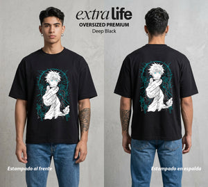 El Arte de las Maldiciones | El Infinito Absoluto #01839 - Playera Oversized Premium | Deep Black - Foto en modelo