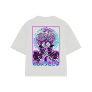 Playera streetwear premium de anime y gaming ExtraLife MX, corte boxy oversized drop shoulder heavyweight en color Deep Black y Off-White, moda urbana mexicana de culto.