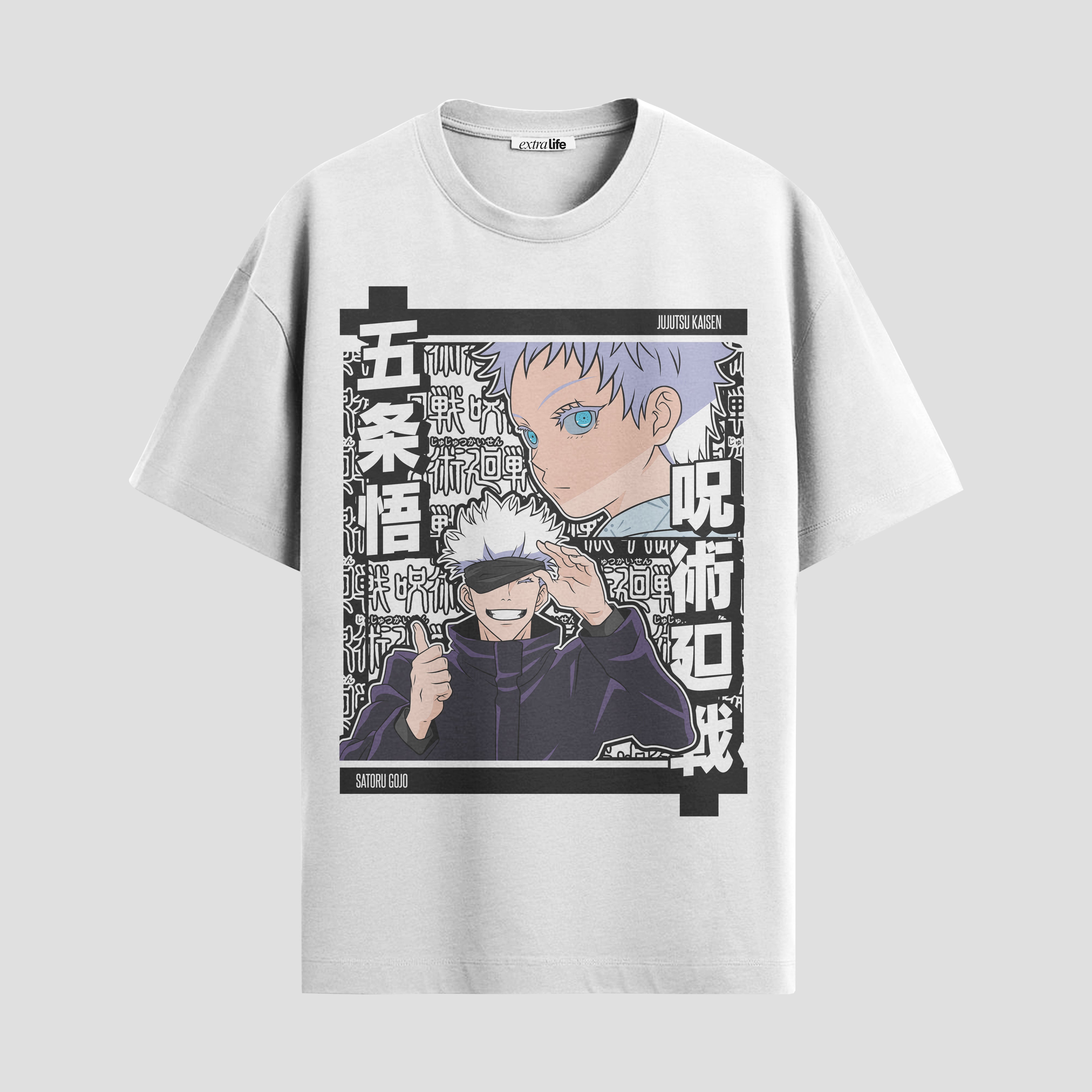 Playera urbana de anime y gaming ExtraLife MX, corte Standard Fit unisex ligero y transpirable en color Deep Black y Pure White, ropa de uso diario para gym y casual.