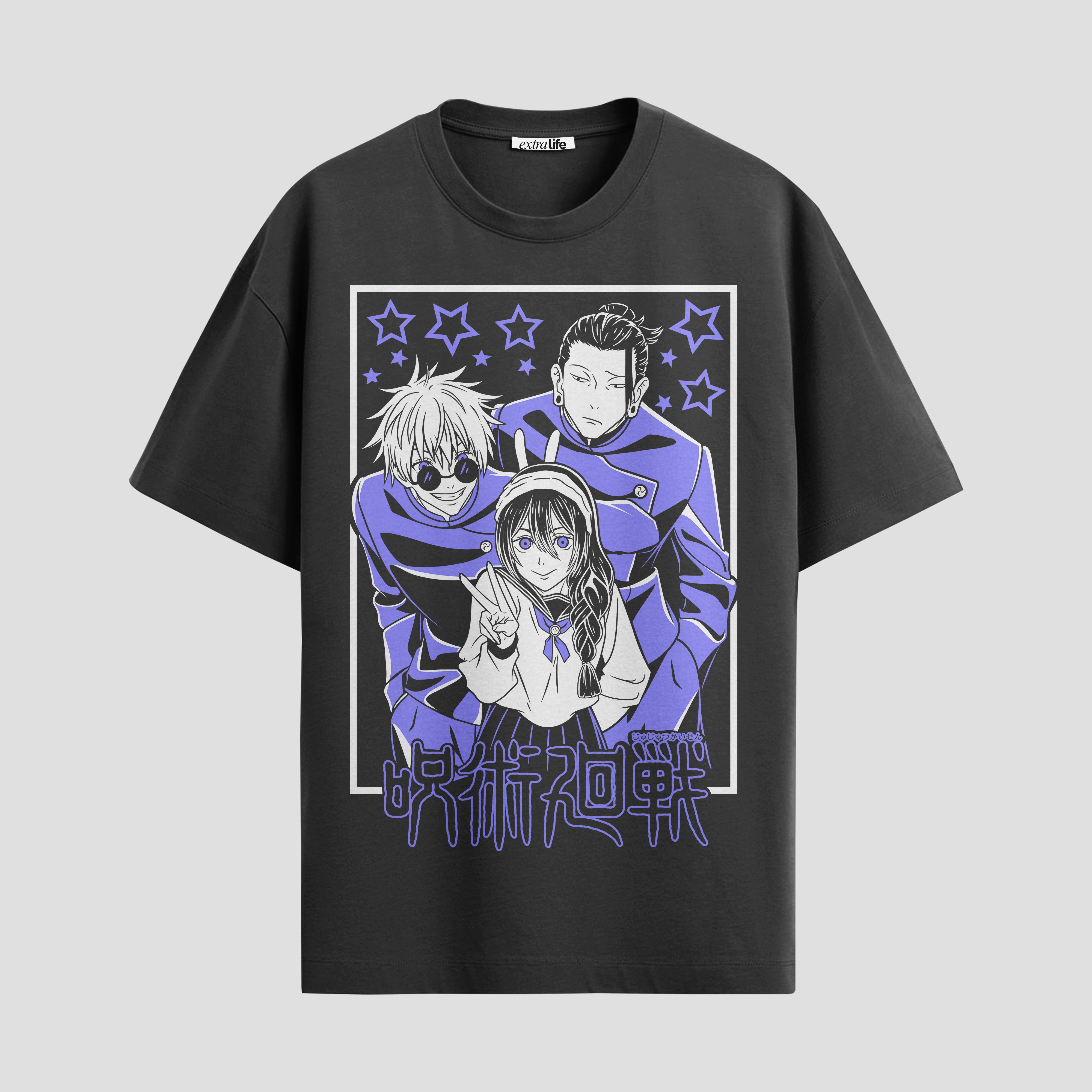 Playera urbana de anime y gaming ExtraLife MX, corte Standard Fit unisex ligero y transpirable en color Deep Black y Pure White, ropa de uso diario para gym y casual.