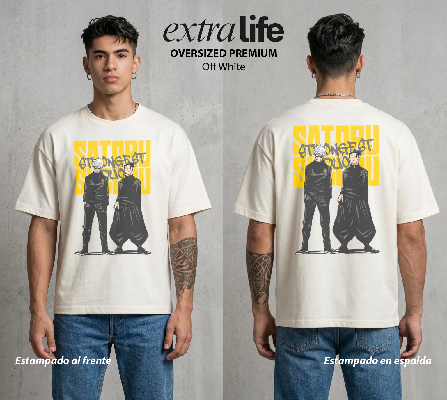 El Arte de las Maldiciones | El Coleccionista de Maldiciones #01850 - Playera Oversized Premium | Off White - Foto en modelo
