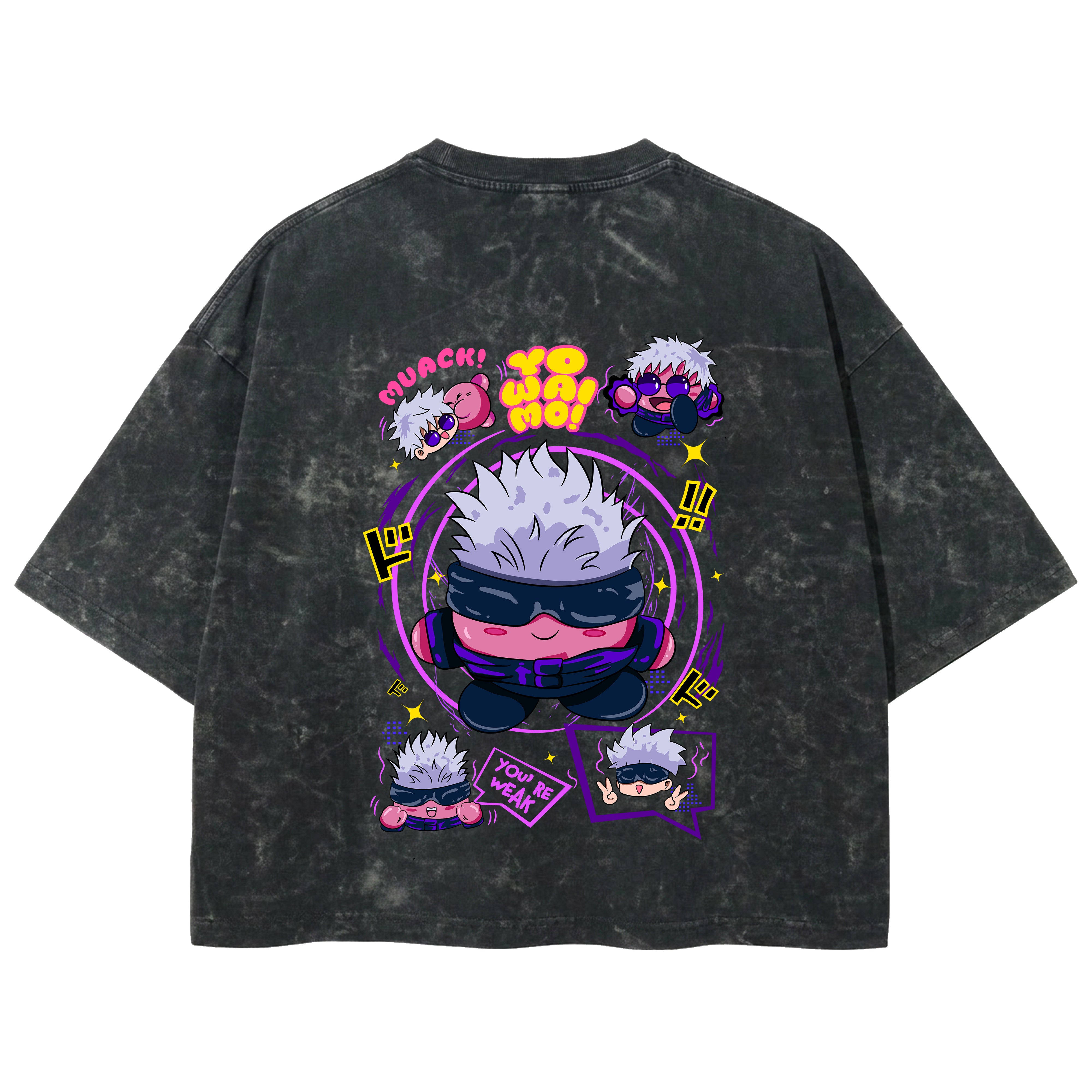 Playera streetwear premium de anime y gaming ExtraLife MX, corte boxy deluxe mineral wash heavyweight en color Acid Wash, moda urbana mexicana de culto.