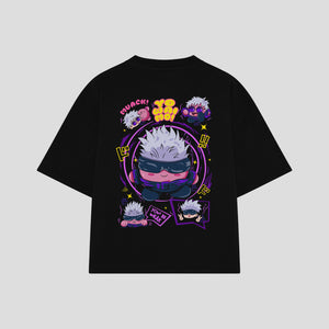 Playera streetwear premium de anime y gaming ExtraLife MX, corte boxy oversized drop shoulder heavyweight en color Deep Black y Off-White, moda urbana mexicana de culto.
