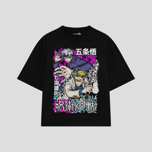 Playera streetwear premium de anime y gaming ExtraLife MX, corte boxy oversized drop shoulder heavyweight en color Deep Black y Off-White, moda urbana mexicana de culto.