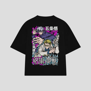 Playera streetwear premium de anime y gaming ExtraLife MX, corte boxy oversized drop shoulder heavyweight en color Deep Black y Off-White, moda urbana mexicana de culto.