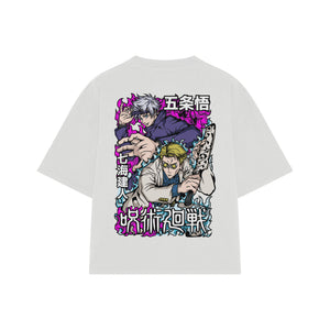 Playera streetwear premium de anime y gaming ExtraLife MX, corte boxy oversized drop shoulder heavyweight en color Deep Black y Off-White, moda urbana mexicana de culto.
