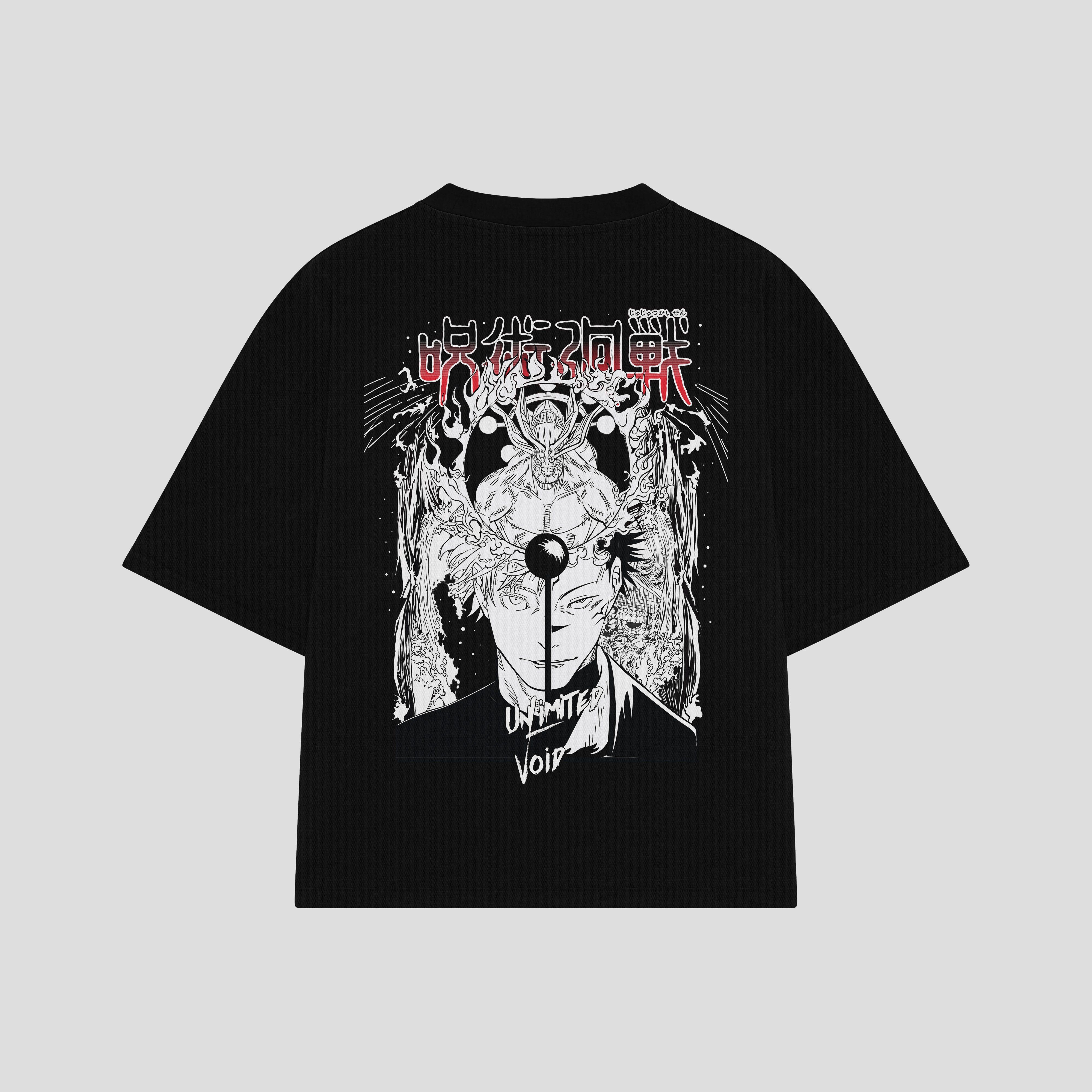 Playera streetwear premium de anime y gaming ExtraLife MX, corte boxy oversized drop shoulder heavyweight en color Deep Black y Off-White, moda urbana mexicana de culto.