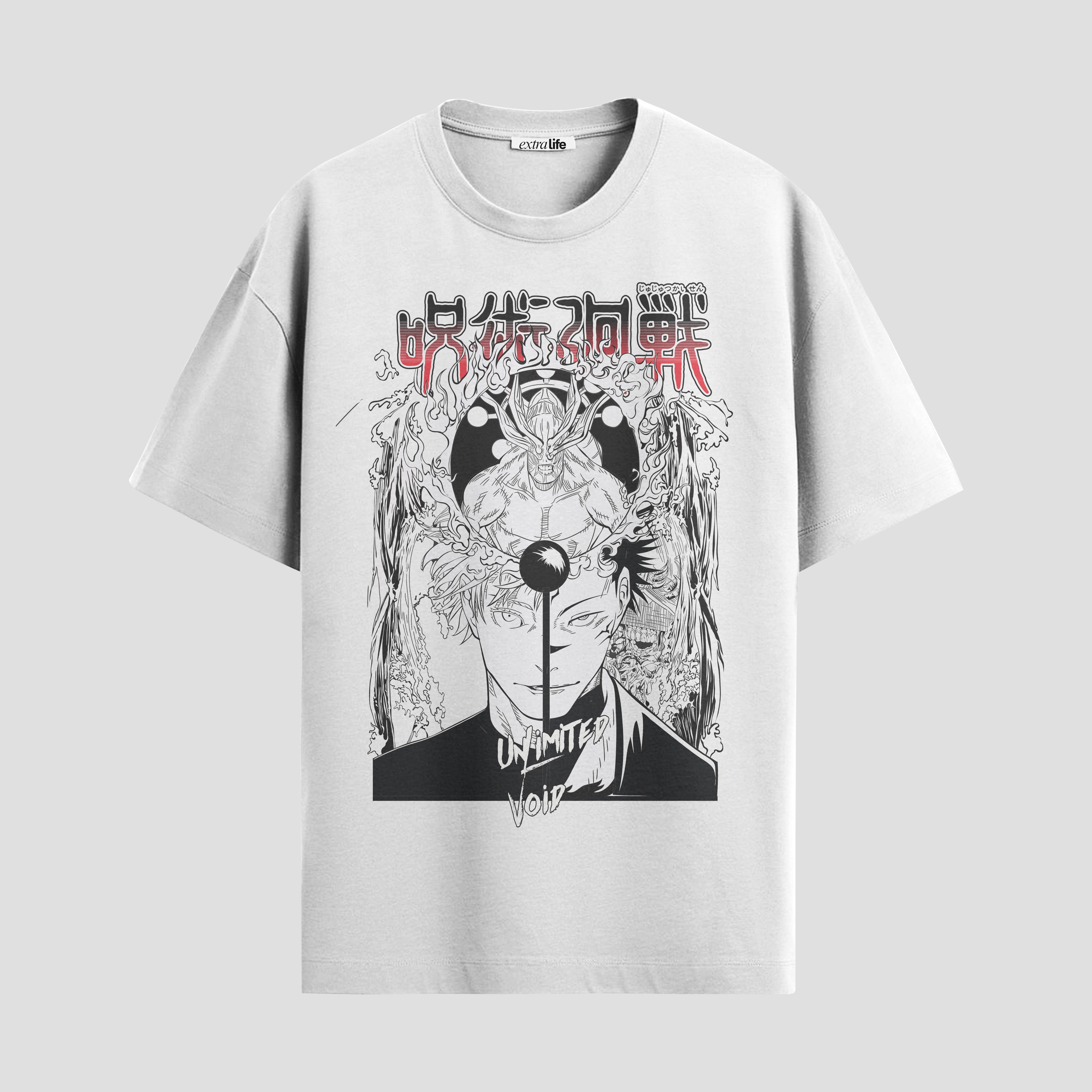 Playera urbana de anime y gaming ExtraLife MX, corte Standard Fit unisex ligero y transpirable en color Deep Black y Pure White, ropa de uso diario para gym y casual.