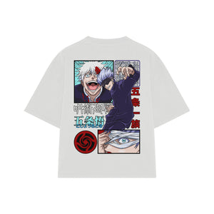 Playera streetwear premium de anime y gaming ExtraLife MX, corte boxy oversized drop shoulder heavyweight en color Deep Black y Off-White, moda urbana mexicana de culto.