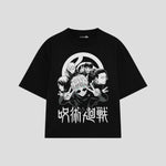 Playera streetwear premium de anime y gaming ExtraLife MX, corte boxy oversized drop shoulder heavyweight en color Deep Black y Off-White, moda urbana mexicana de culto.