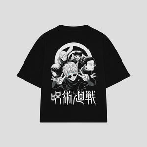 Playera streetwear premium de anime y gaming ExtraLife MX, corte boxy oversized drop shoulder heavyweight en color Deep Black y Off-White, moda urbana mexicana de culto.