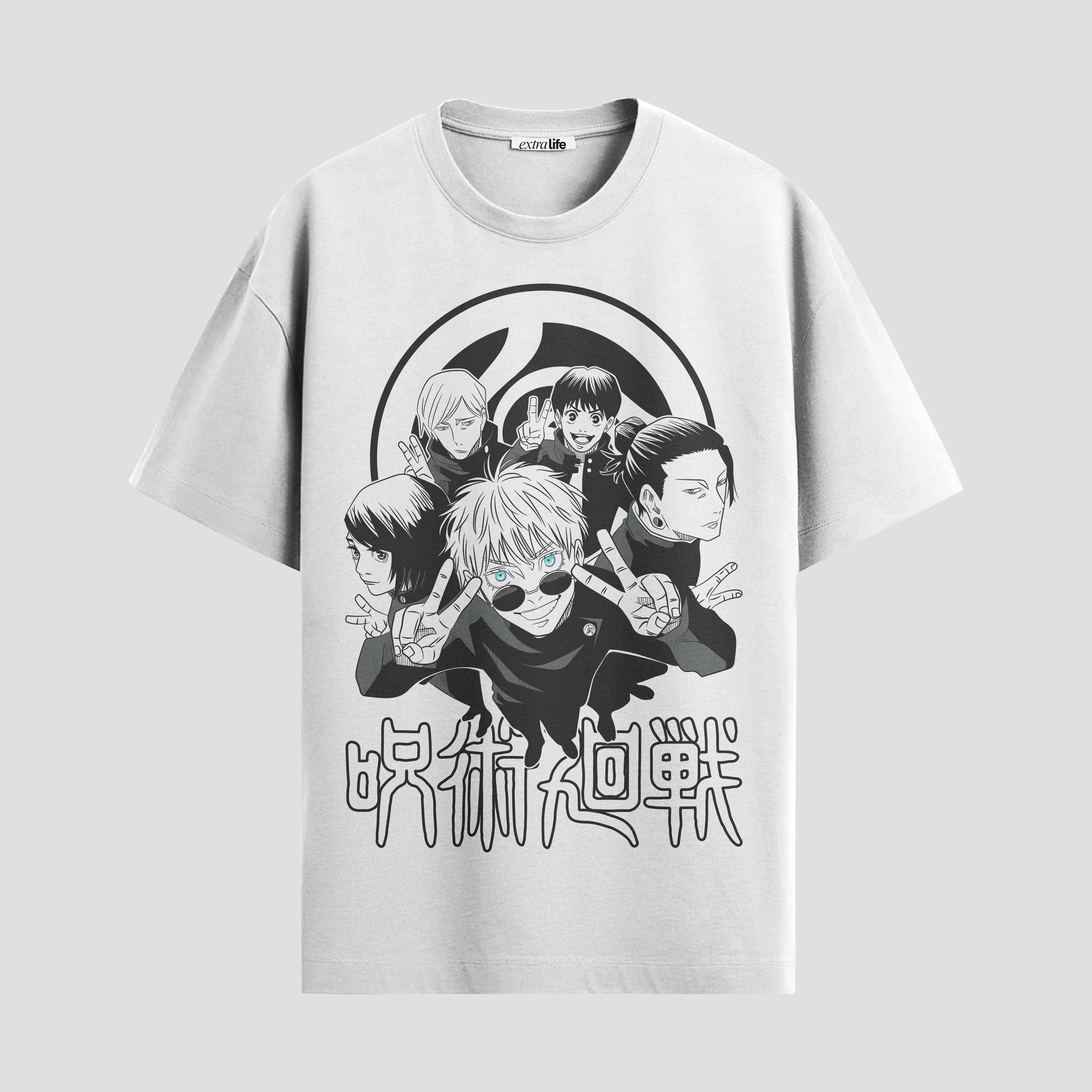 Playera urbana de anime y gaming ExtraLife MX, corte Standard Fit unisex ligero y transpirable en color Deep Black y Pure White, ropa de uso diario para gym y casual.