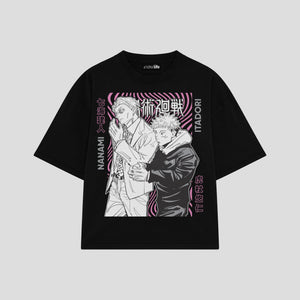 Playera streetwear premium de anime y gaming ExtraLife MX, corte boxy oversized drop shoulder heavyweight en color Deep Black y Off-White, moda urbana mexicana de culto.