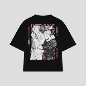 Playera streetwear premium de anime y gaming ExtraLife MX, corte boxy oversized drop shoulder heavyweight en color Deep Black y Off-White, moda urbana mexicana de culto.