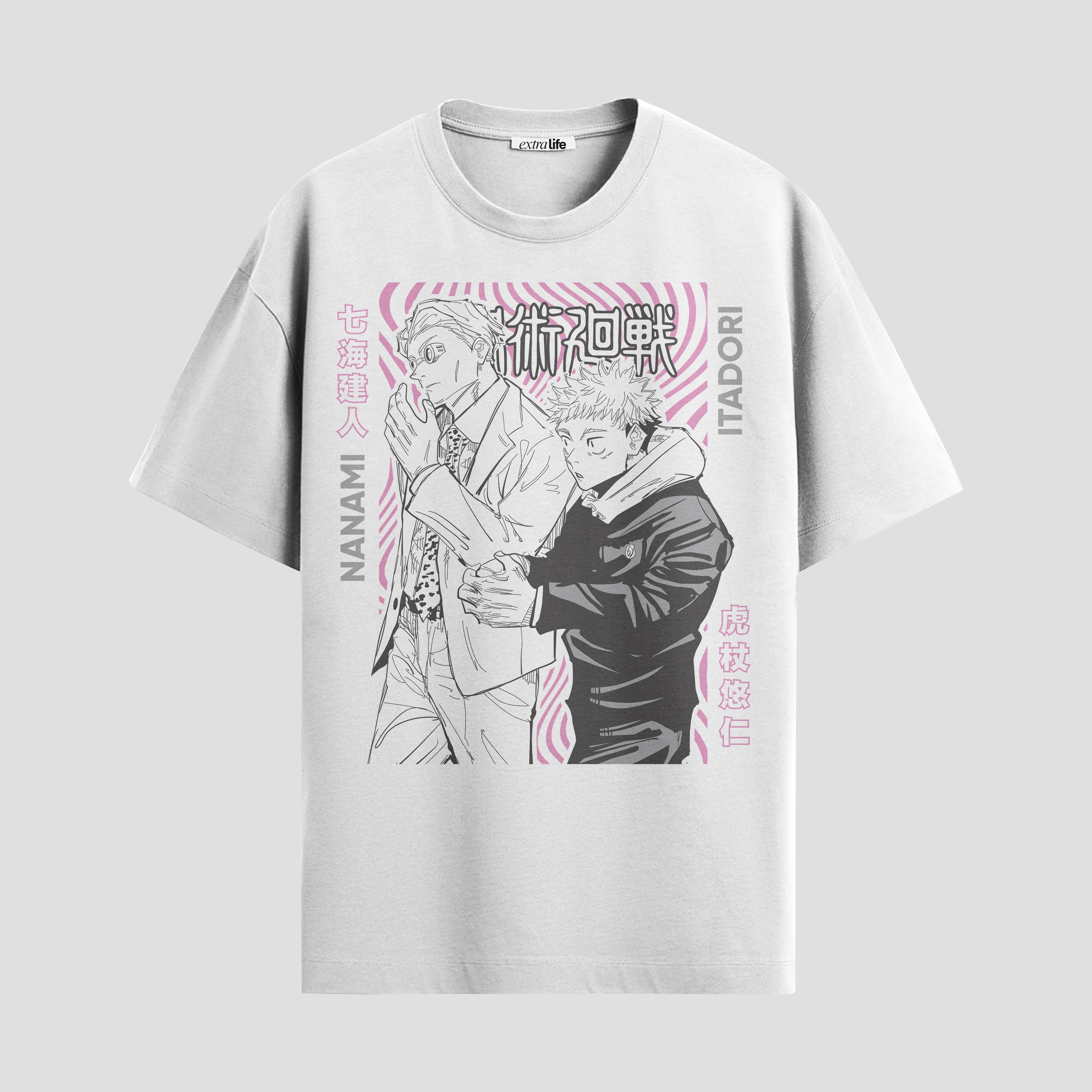 Playera urbana de anime y gaming ExtraLife MX, corte Standard Fit unisex ligero y transpirable en color Deep Black y Pure White, ropa de uso diario para gym y casual.