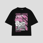 Playera streetwear premium de anime y gaming ExtraLife MX, corte boxy oversized drop shoulder heavyweight en color Deep Black y Off-White, moda urbana mexicana de culto.