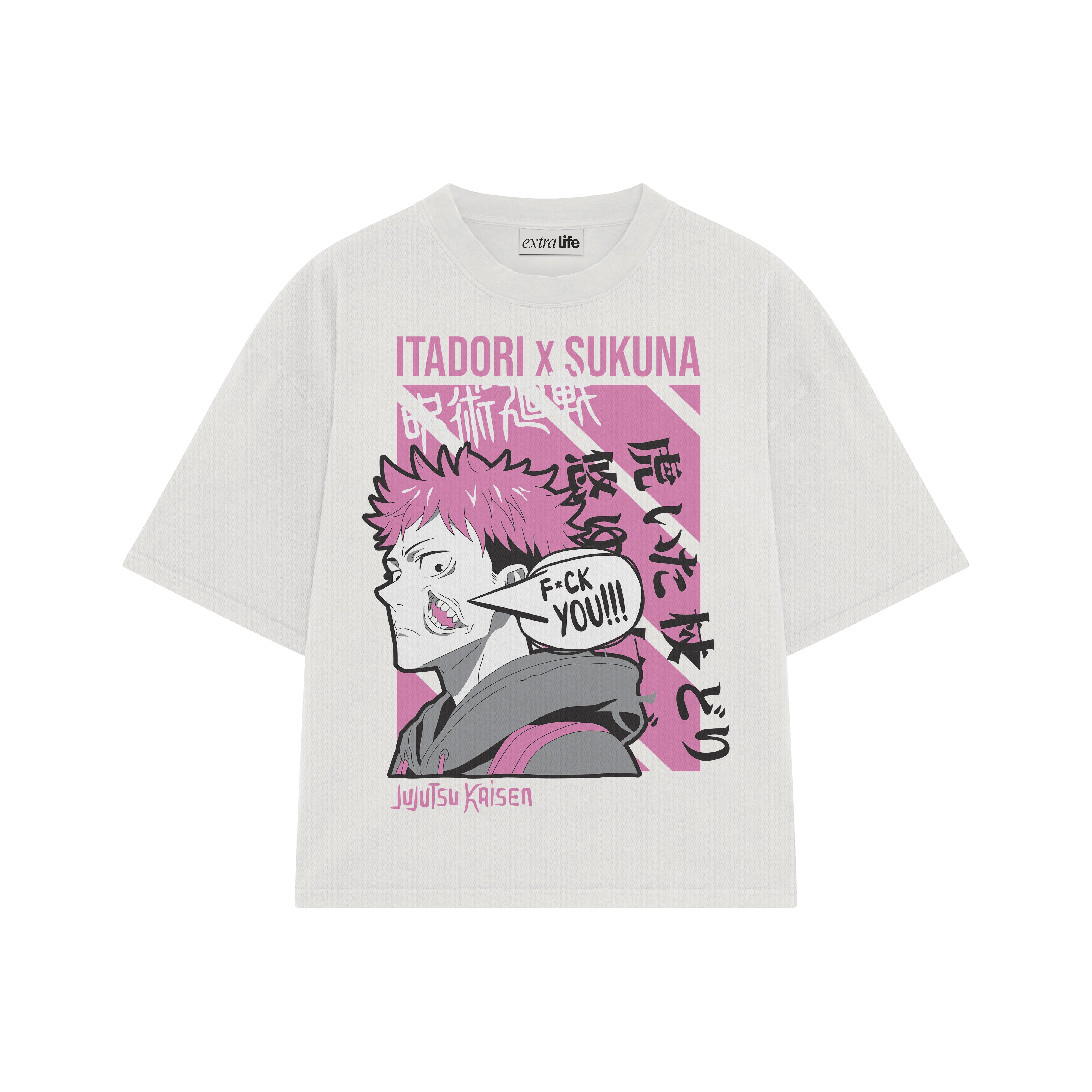 Playera streetwear premium de anime y gaming ExtraLife MX, corte boxy oversized drop shoulder heavyweight en color Deep Black y Off-White, moda urbana mexicana de culto.