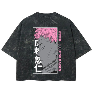 Playera streetwear premium de anime y gaming ExtraLife MX, corte boxy deluxe mineral wash heavyweight en color Acid Wash, moda urbana mexicana de culto.