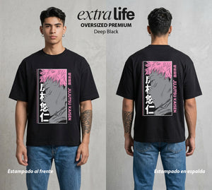 El Arte de las Maldiciones | El Corazon del Poder #01866 - Playera Oversized Premium | Deep Black - Foto en modelo