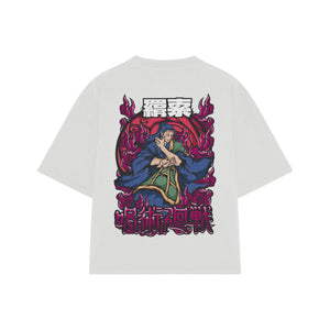 Playera streetwear premium de anime y gaming ExtraLife MX, corte boxy oversized drop shoulder heavyweight en color Deep Black y Off-White, moda urbana mexicana de culto.