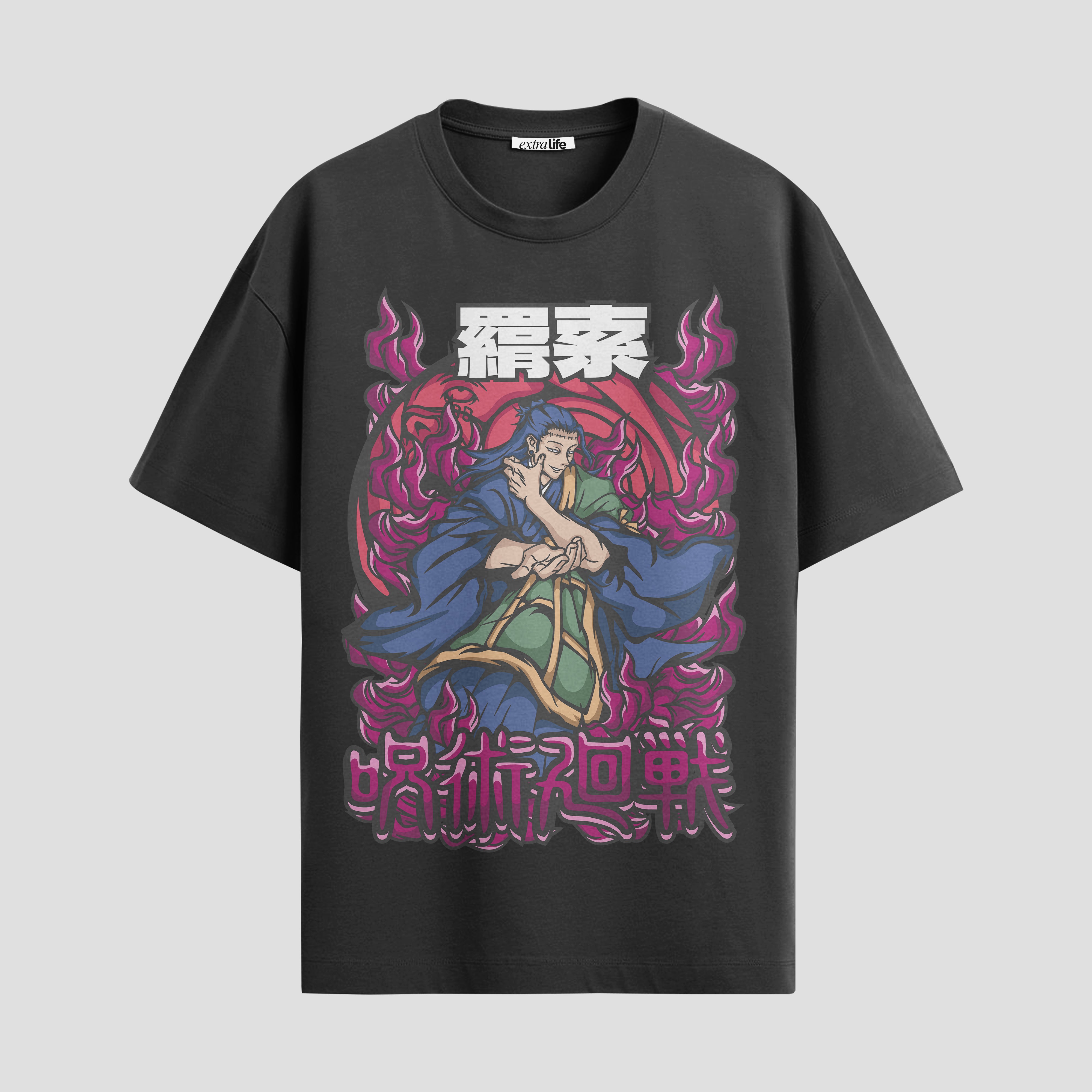 Playera urbana de anime y gaming ExtraLife MX, corte Standard Fit unisex ligero y transpirable en color Deep Black y Pure White, ropa de uso diario para gym y casual.