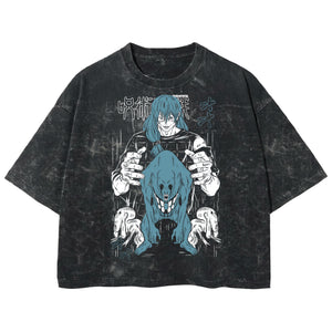 Playera streetwear premium de anime y gaming ExtraLife MX, corte boxy deluxe mineral wash heavyweight en color Acid Wash, moda urbana mexicana de culto.