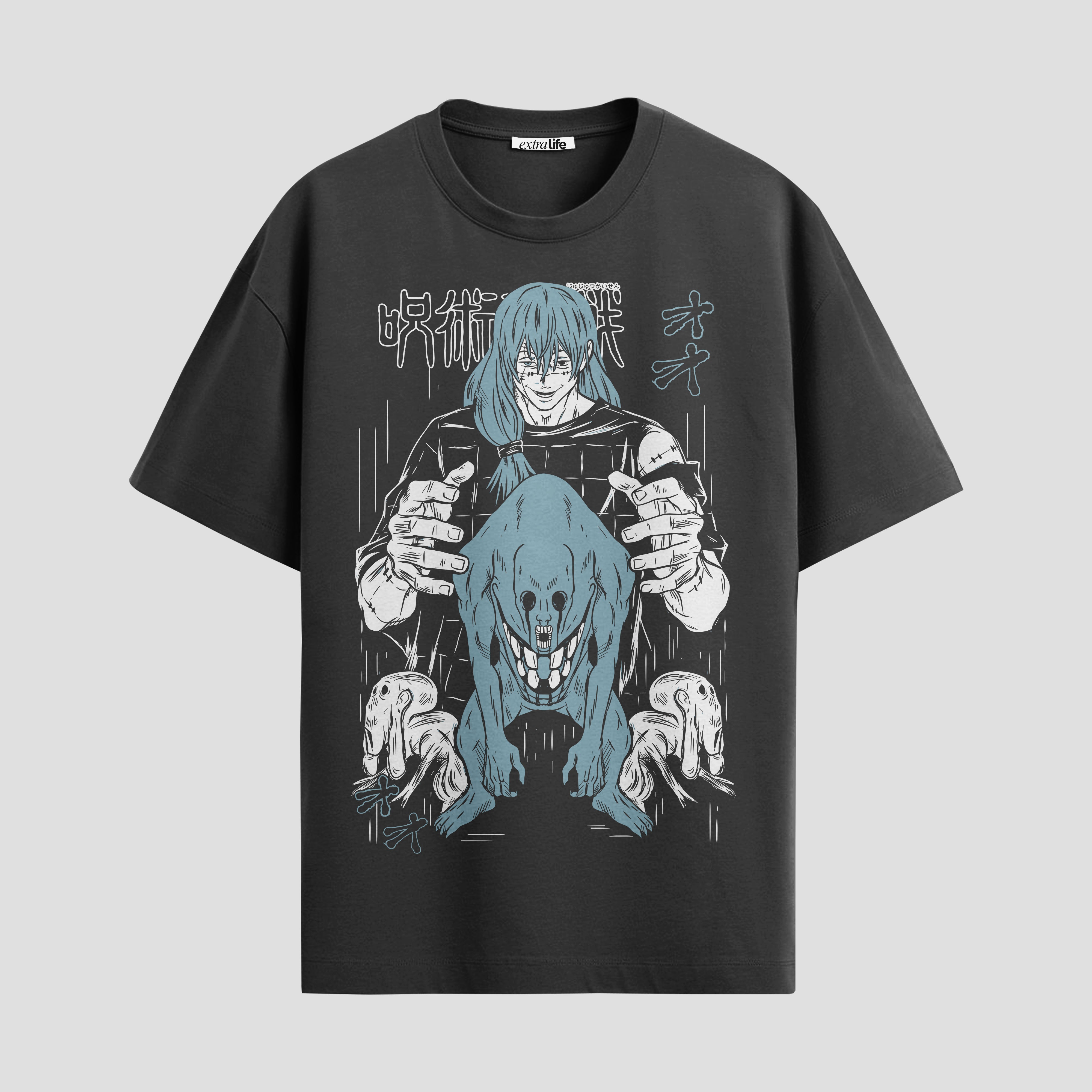 Playera urbana de anime y gaming ExtraLife MX, corte Standard Fit unisex ligero y transpirable en color Deep Black y Pure White, ropa de uso diario para gym y casual.