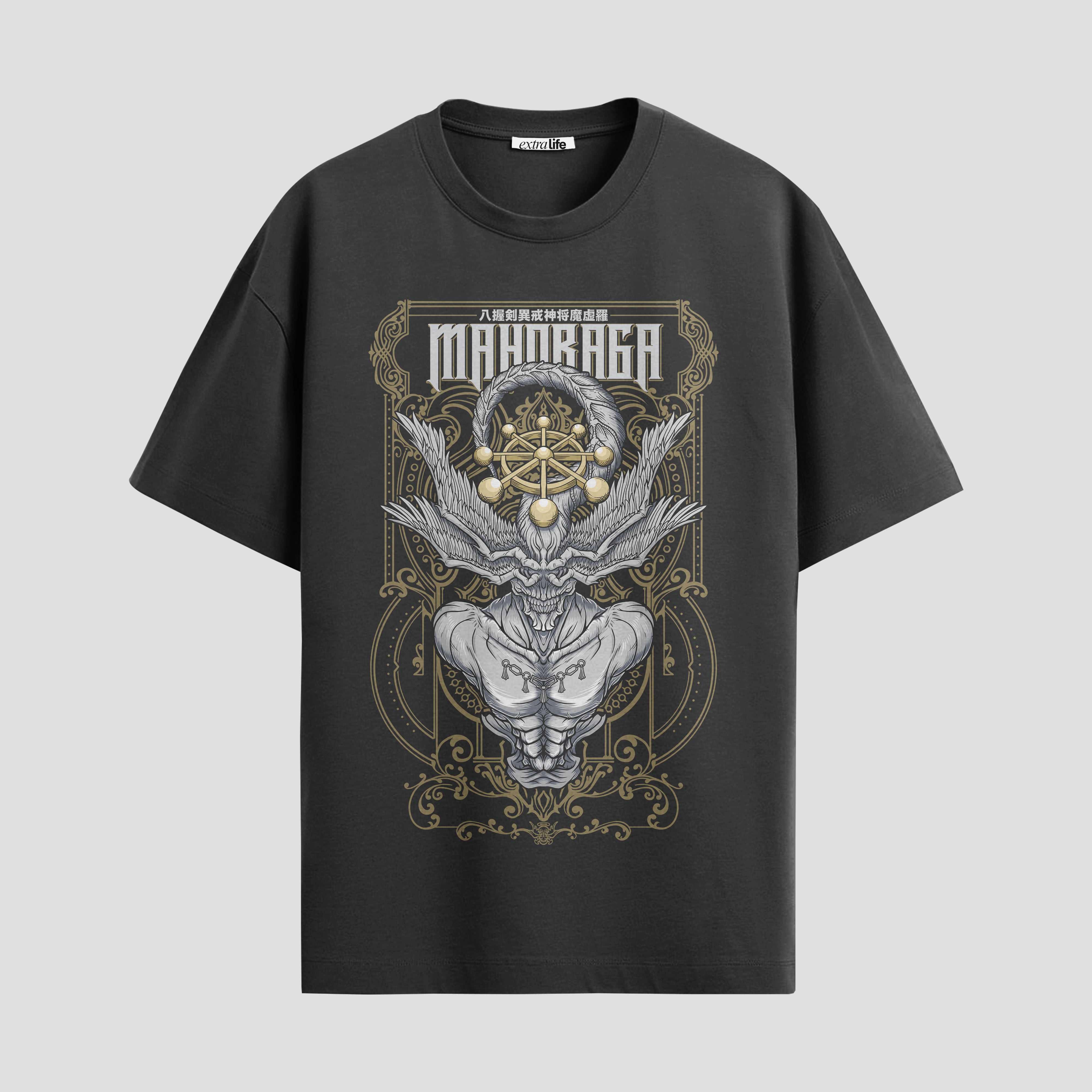 Playera urbana de anime y gaming ExtraLife MX, corte Standard Fit unisex ligero y transpirable en color Deep Black y Pure White, ropa de uso diario para gym y casual.