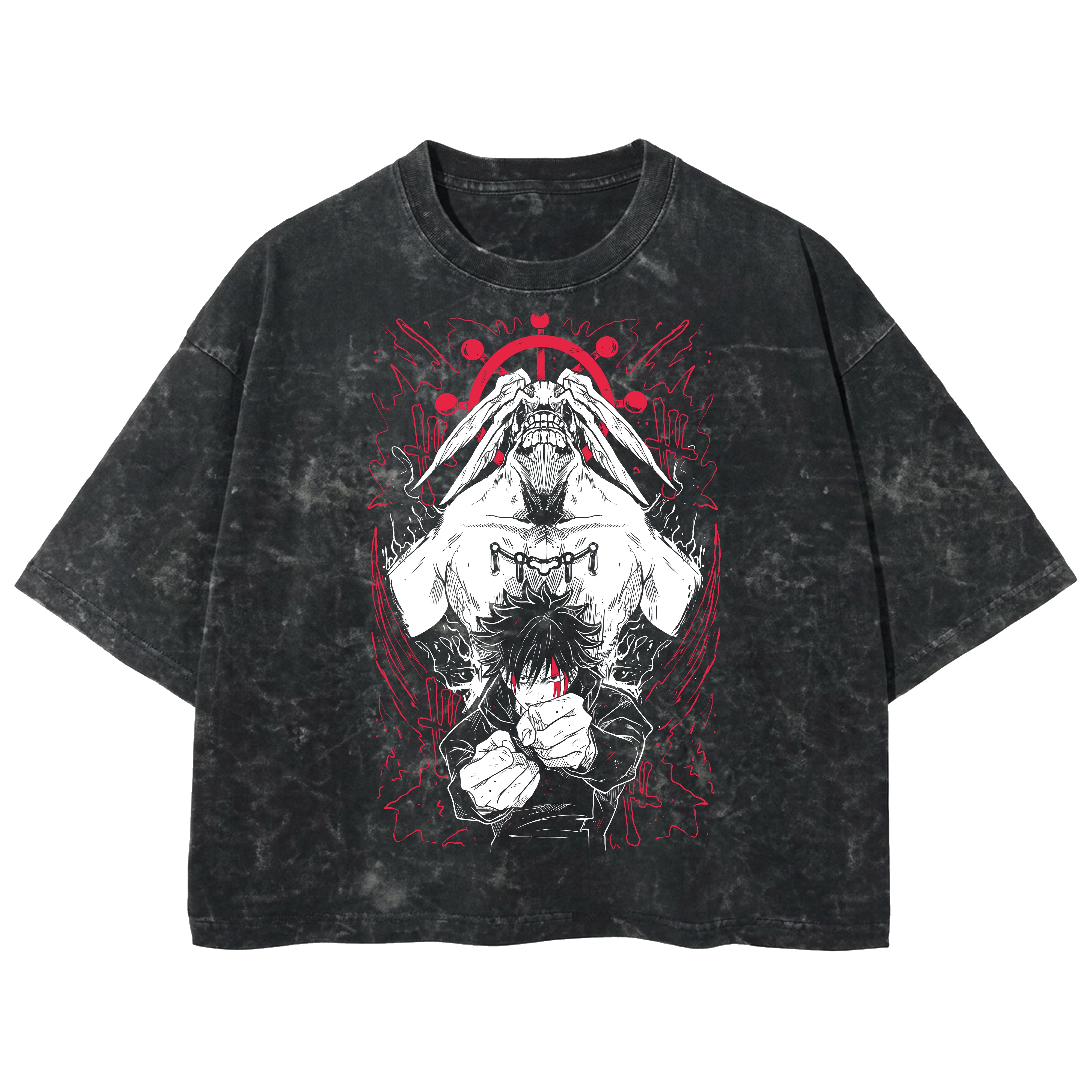 Playera streetwear premium de anime y gaming ExtraLife MX, corte boxy deluxe mineral wash heavyweight en color Acid Wash, moda urbana mexicana de culto.