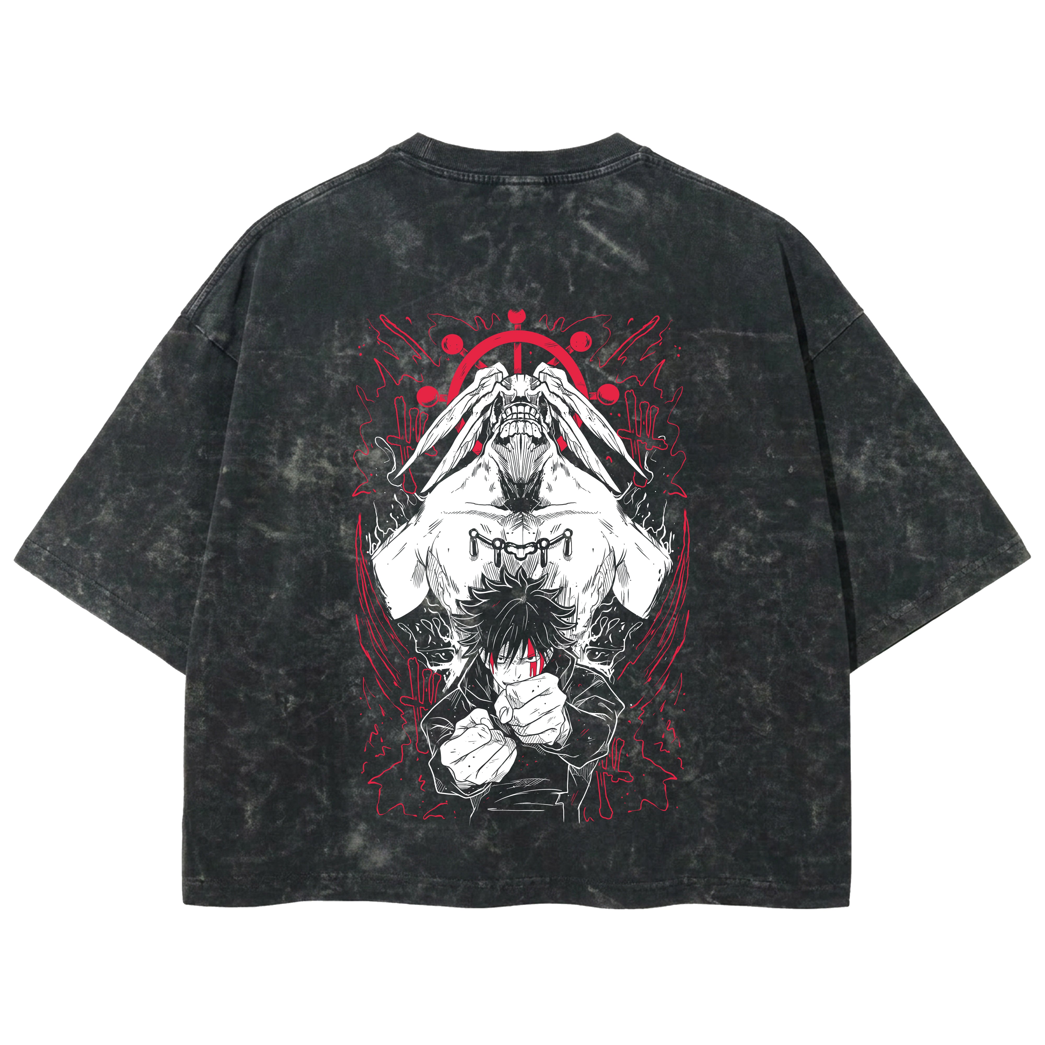 Playera streetwear premium de anime y gaming ExtraLife MX, corte boxy deluxe mineral wash heavyweight en color Acid Wash, moda urbana mexicana de culto.