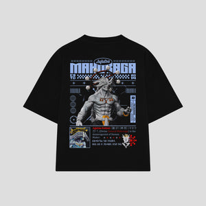 Playera streetwear premium de anime y gaming ExtraLife MX, corte boxy oversized drop shoulder heavyweight en color Deep Black y Off-White, moda urbana mexicana de culto.
