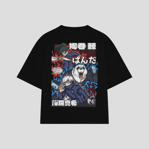 Playera streetwear premium de anime y gaming ExtraLife MX, corte boxy oversized drop shoulder heavyweight en color Deep Black y Off-White, moda urbana mexicana de culto.