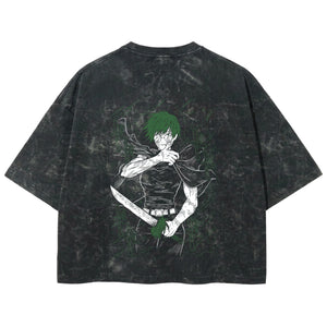 Playera streetwear premium de anime y gaming ExtraLife MX, corte boxy deluxe mineral wash heavyweight en color Acid Wash, moda urbana mexicana de culto.