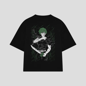 Playera streetwear premium de anime y gaming ExtraLife MX, corte boxy oversized drop shoulder heavyweight en color Deep Black y Off-White, moda urbana mexicana de culto.