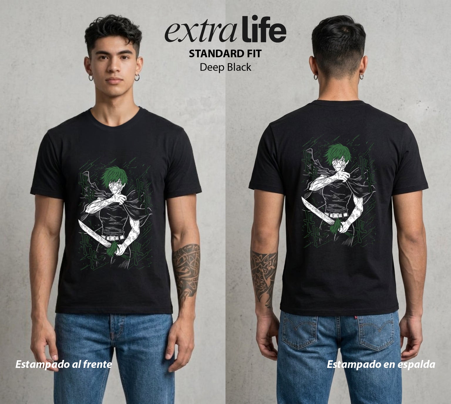 El Arte de las Maldiciones | Fuerza sin Magia #01878 - Playera Standard Fit | Deep Black - Foto en modelo