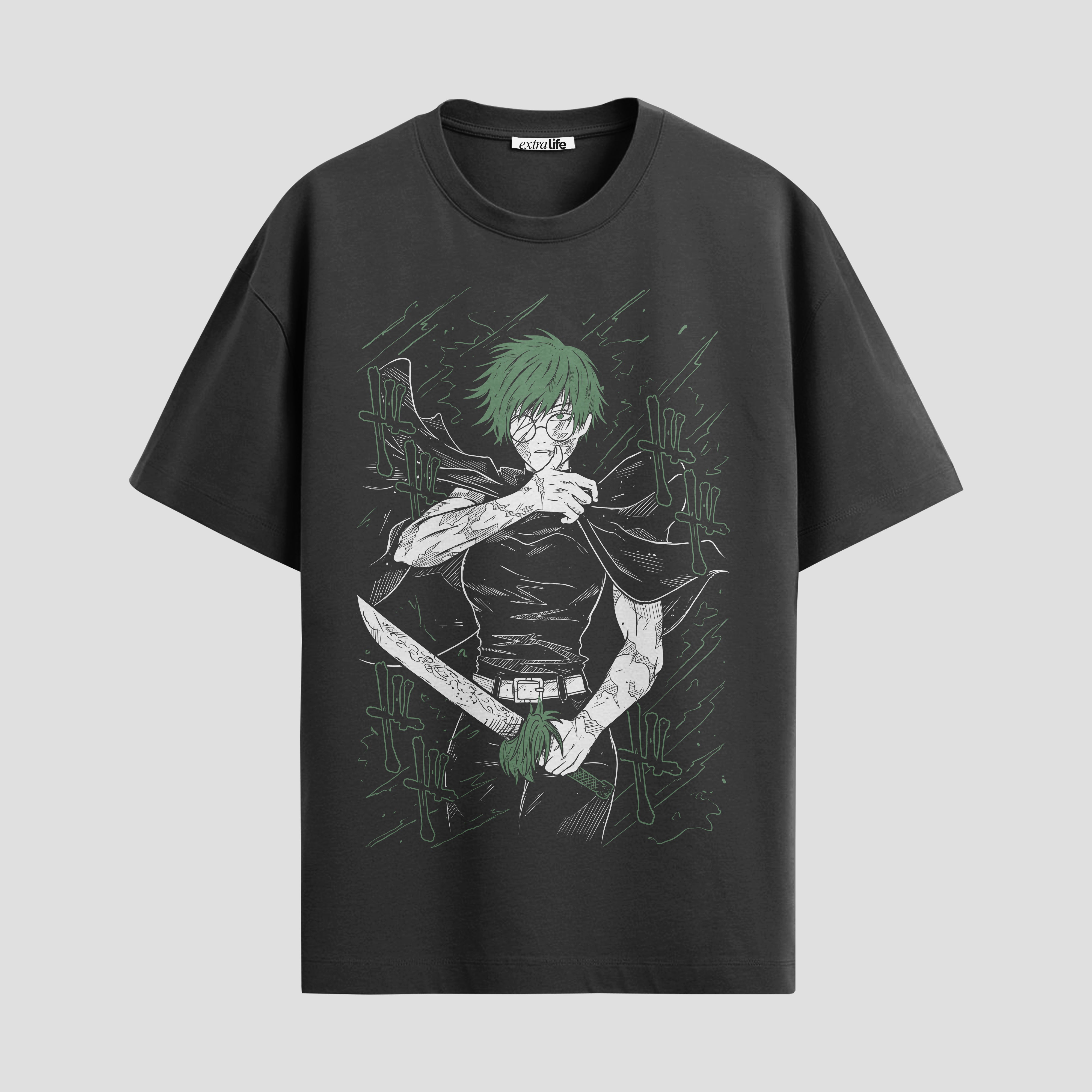 Playera urbana de anime y gaming ExtraLife MX, corte Standard Fit unisex ligero y transpirable en color Deep Black y Pure White, ropa de uso diario para gym y casual.