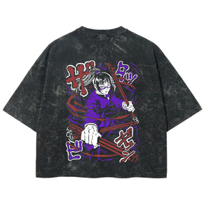 Playera streetwear premium de anime y gaming ExtraLife MX, corte boxy deluxe mineral wash heavyweight en color Acid Wash, moda urbana mexicana de culto.
