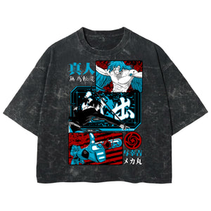 Playera streetwear premium de anime y gaming ExtraLife MX, corte boxy deluxe mineral wash heavyweight en color Acid Wash, moda urbana mexicana de culto.