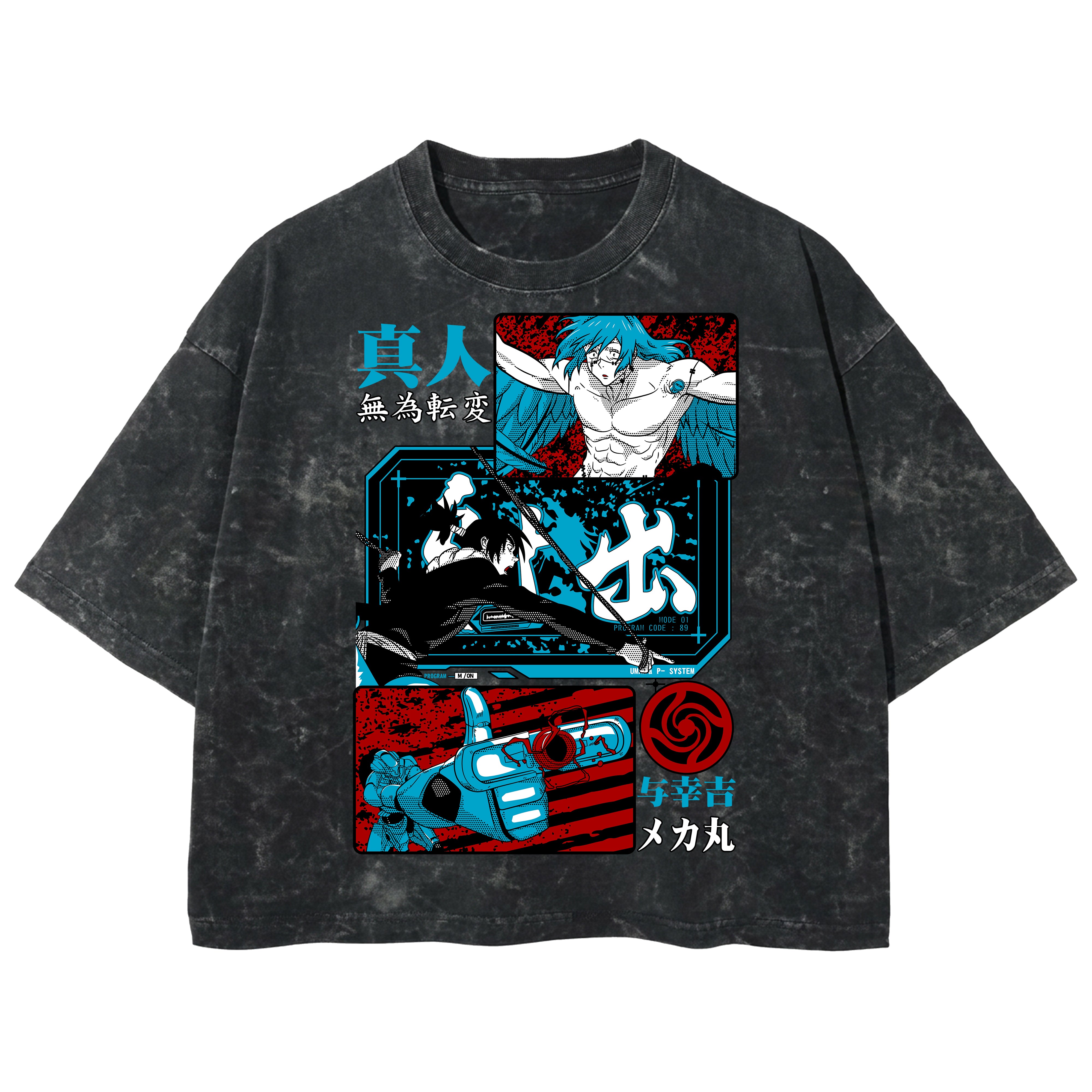 Playera streetwear premium de anime y gaming ExtraLife MX, corte boxy deluxe mineral wash heavyweight en color Acid Wash, moda urbana mexicana de culto.