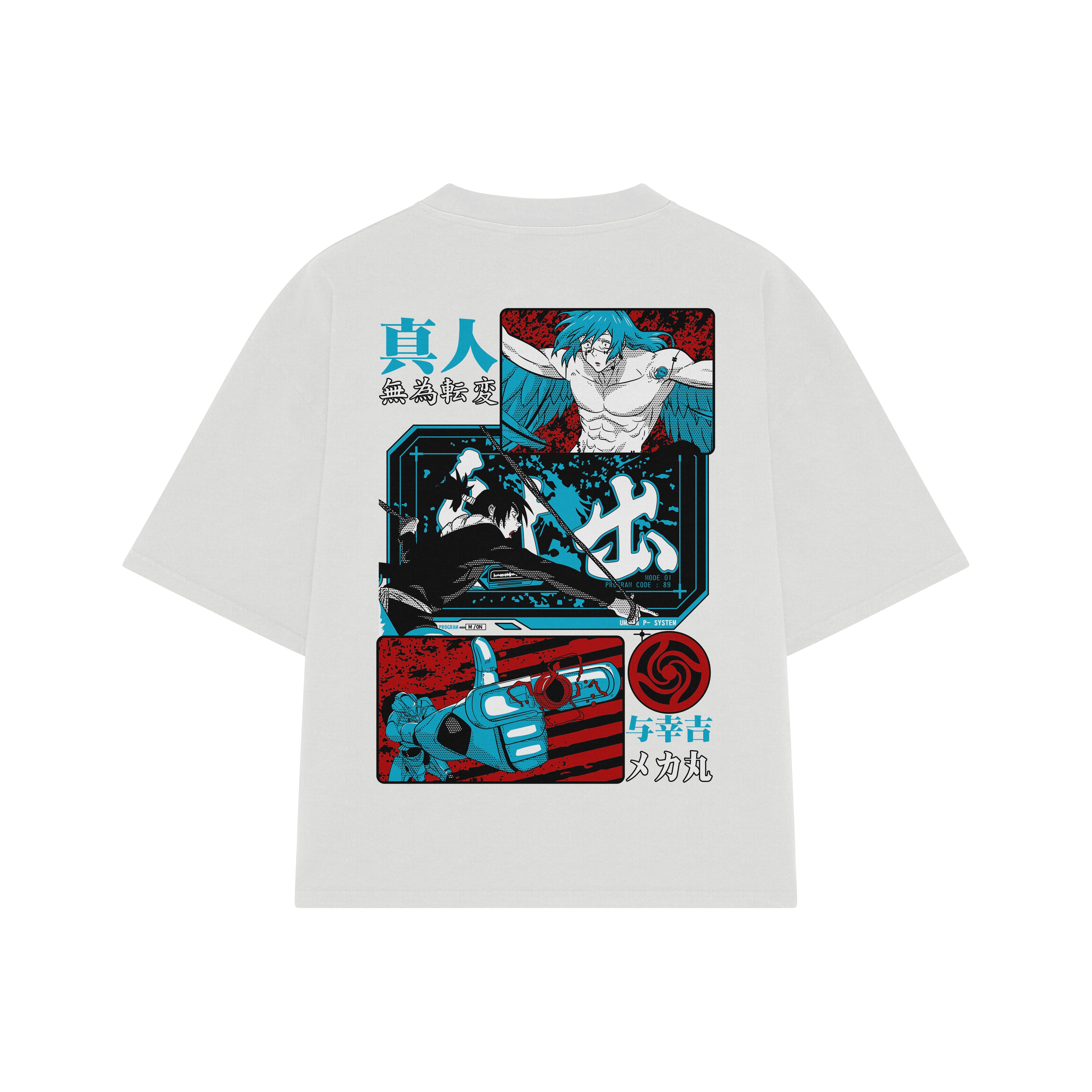 Playera streetwear premium de anime y gaming ExtraLife MX, corte boxy oversized drop shoulder heavyweight en color Deep Black y Off-White, moda urbana mexicana de culto.